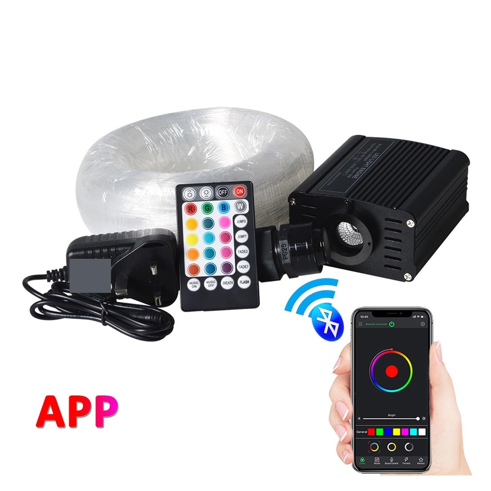 16-W-Glasfaser-Stern-Deckenleuchten-Set mit APP-Fernbedienung und 3 Meter langer 0,75-mm-LED-Lichtleiter-Endleuchte(400pcs 3mtr)