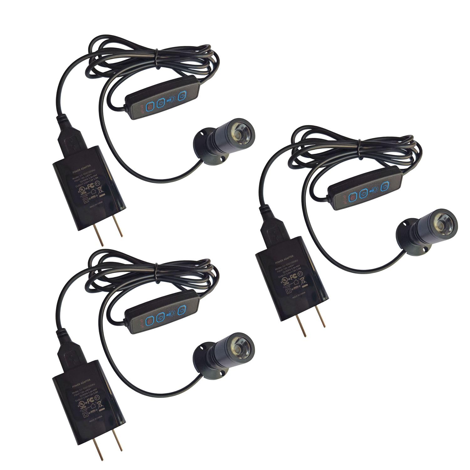 LED Mini Spotlight with Dimmer, USB Powered, Black,Adjustable Brightness, Display Light for Jewelry, Plants, Showcase (Cold White 6000K,3 Pack, 1.5W)