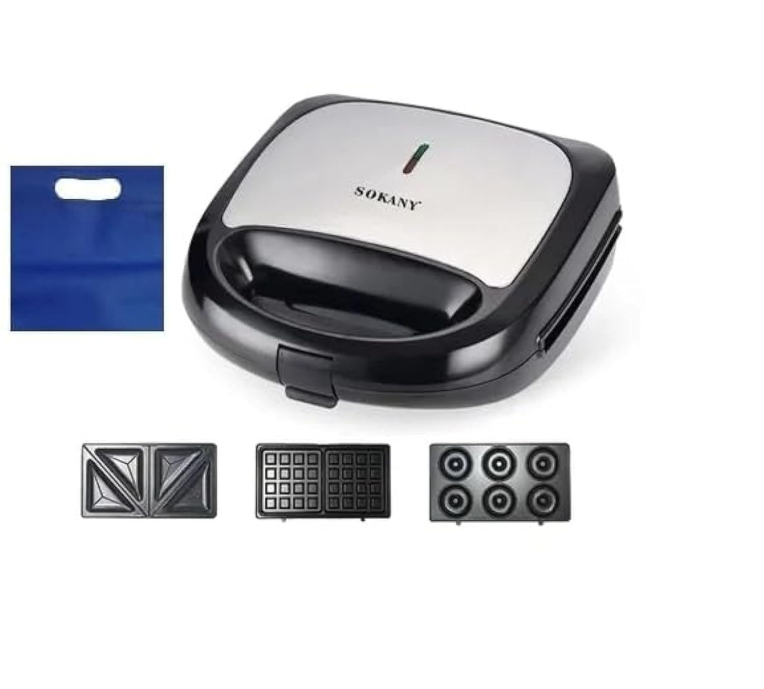 Sokany | SK-902 | 3-in-1 Sandwich Maker & Waffle Maker - 750W Non-Stick Plate, Cool Touch Body, Black/Silver