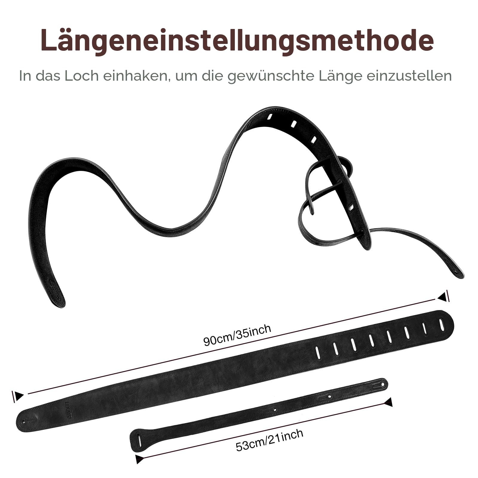 LEKATO Gitarrengurt aus Leder mit dicker Schaumstoffpolsterung, breiter Bassgitarrengurt für Bass, E-Gitarre, Akustikgitarre, klassische Gitarre, verstellbarer Ledergurt, Länge von 41" bis 51"