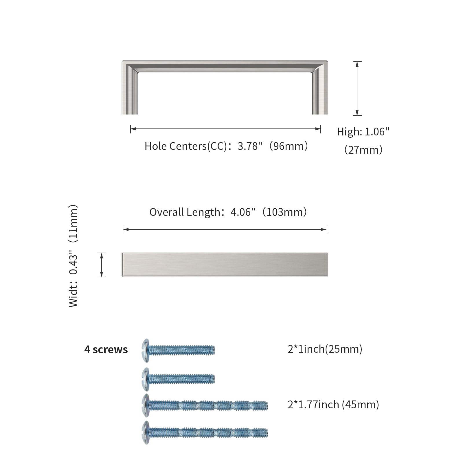 Paquete de 10 tiradores de gabinete de cocina de 3.75 pulgadas (96 mm) de níquel satinado cepillado, tiradores de gabinete de cocina, tiradores de cajones para aparador, armario