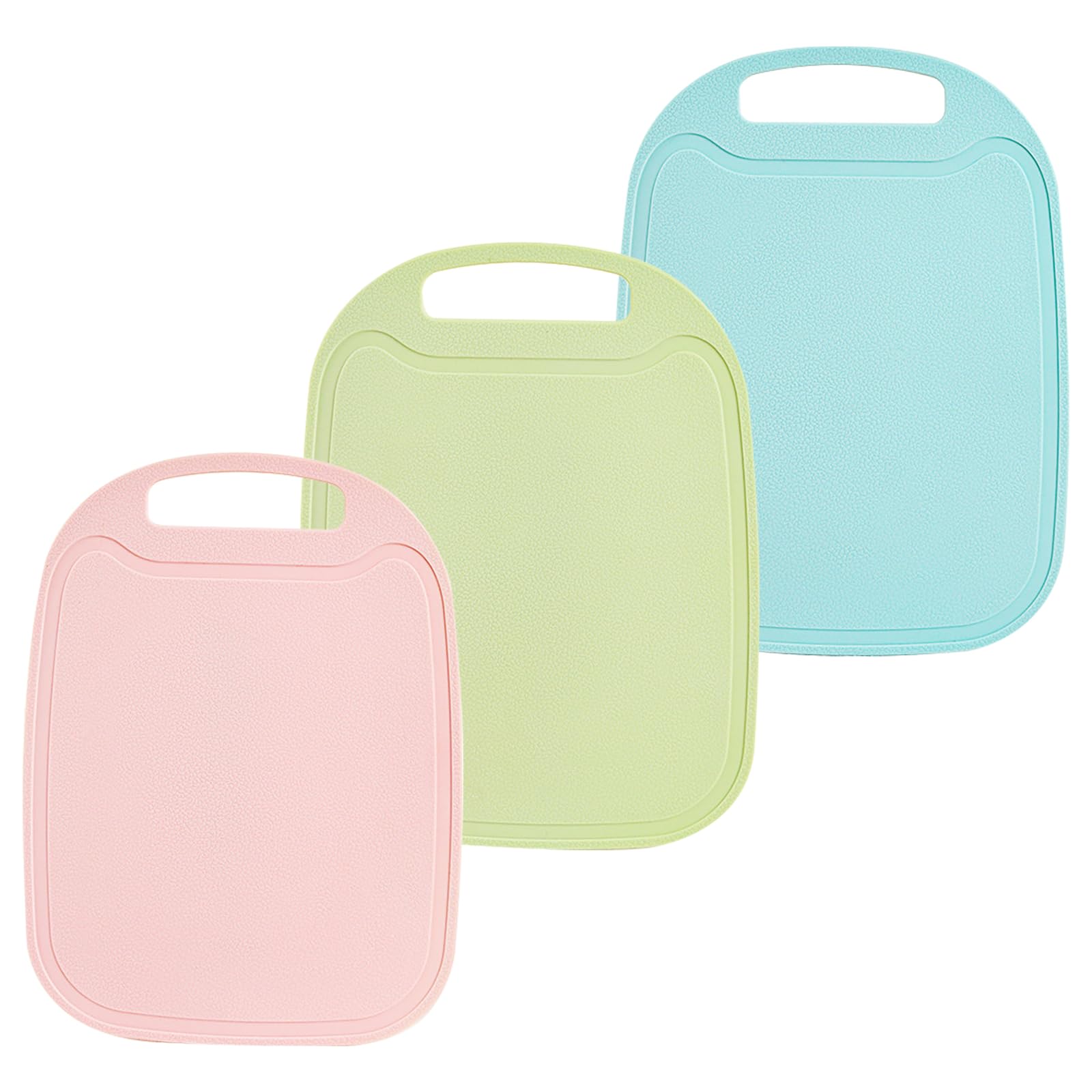 Set of 3 Plastic Breakfast Boards, 25 x 18 x 0.2 cm, Cutting Board Set, Machine Washable, Non-Slip, Reversible, with Drain Channels and Handles for Kitchen