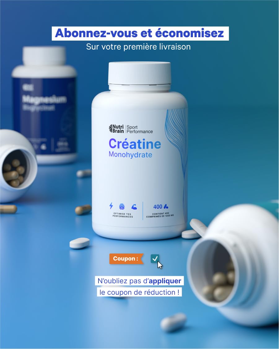 Créatine Monohydratée 3000 mg – 400 comprimés | Améliore la force, la masse musculaire, l'endurance, récupération, énergie et l'agilité mentale | Végan, Sans Gluten, Sans OGM | Pour Homme et Femme