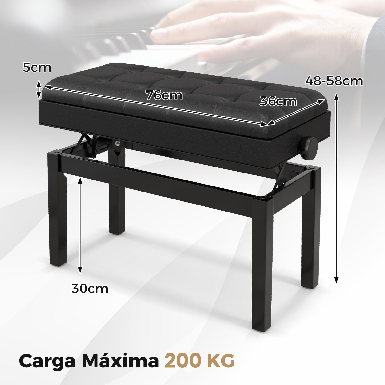 COSTWAY Banco de Piano Regulable con Almacenamiento, Banco Doble de Madera Robusta con Cojín Acolchado Impermeable de PU para Teclado, Taburete para Piano con Espacio para Partituras, Negro