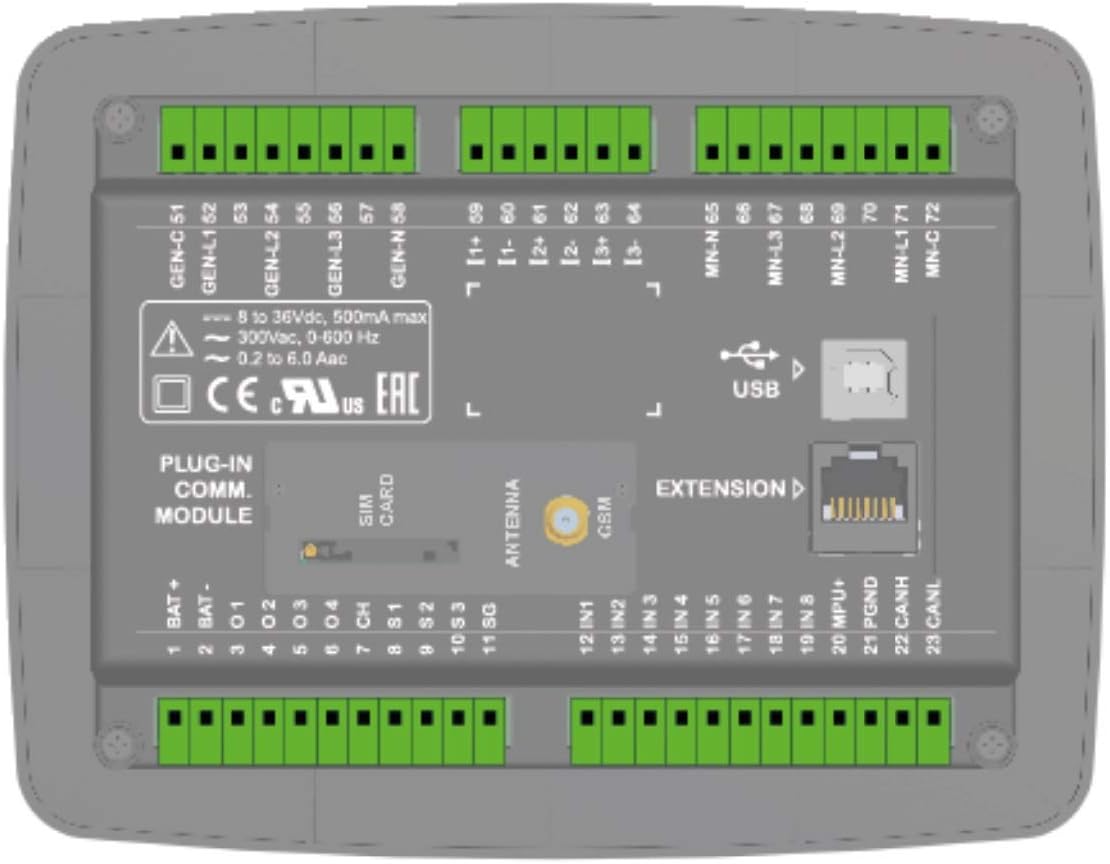Datakom D-300-MK2 Backpanel View with Terminal Labels
