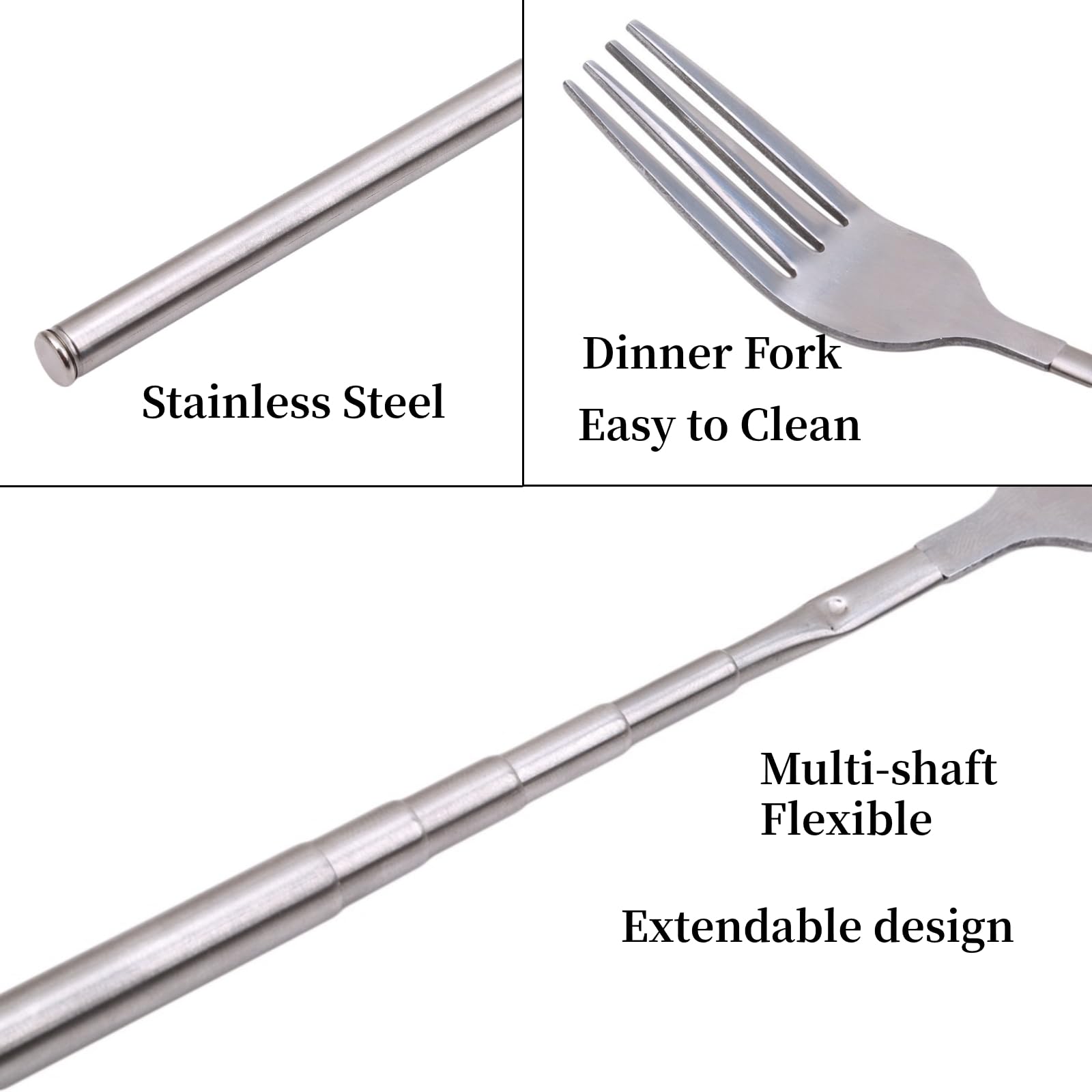 Fourchette télescopique réglable en acier inoxydable pour barbecue, dîner, fruits, dessert, long manche, s'étend jusqu'à 63,5 cm pour barbecue, grillage, dîner