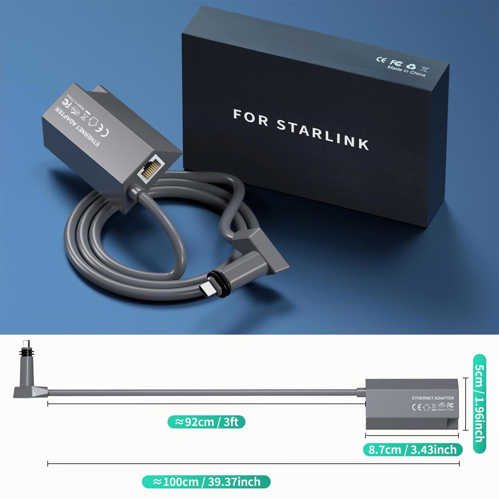 Adattatore Ethernet per Sta-rlink Rectangle Dish Satellite Internet V2, Star-link a RJ45 Gigabit Ethernet, connessione di rete veloce e stabile per Star-link Actated Gen 2, nero