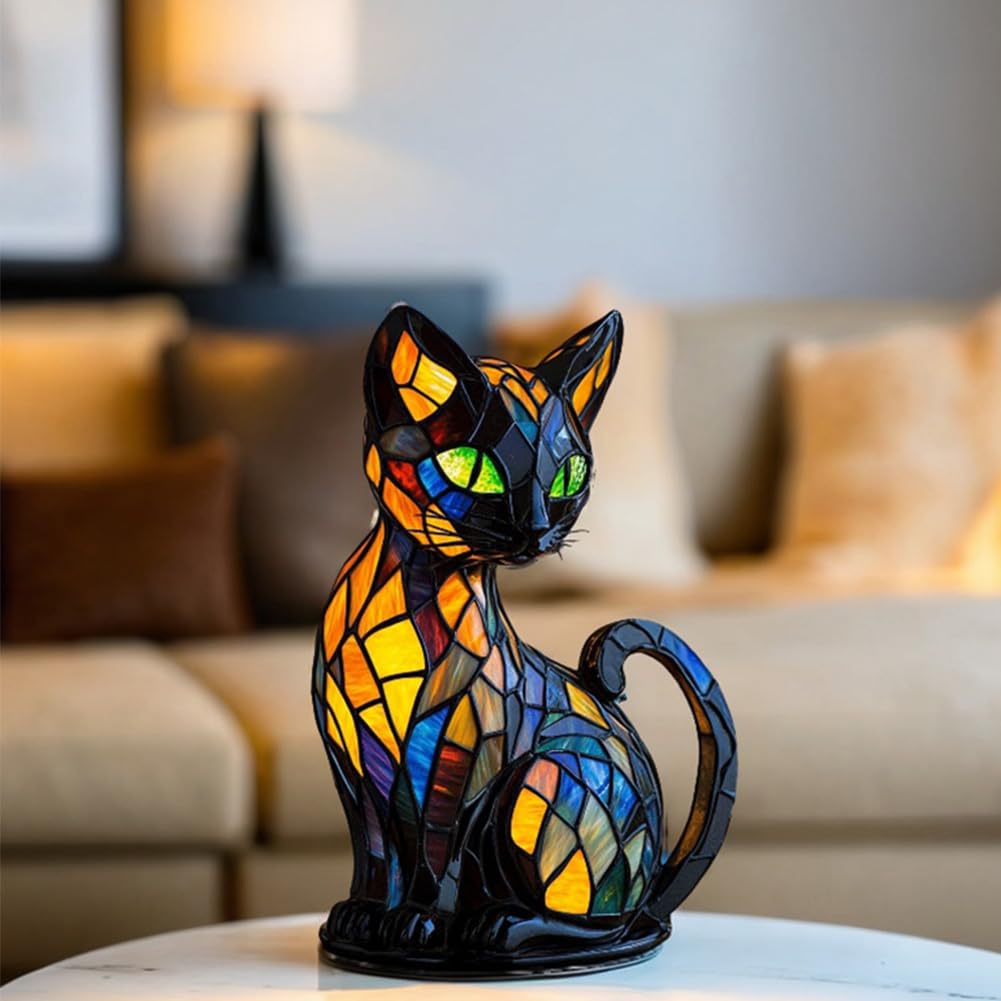 Cat Themed Led Table Lamp, Chatonlumineux, Chat Lumineux Une Fabrication Artisanale En RéSine, Chargement USB, Le Cadeau Ultime Pour Les Amoureux Des Chats De Tous âGes (B)