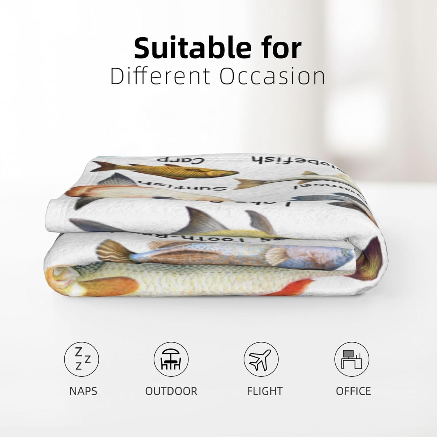 Types of Fish Blanket, Fishing Throw Flannel Soft Cozy Lightweight Blankets for Sofa Couch Bed Home, Fishing Gifts for Dad Grandpa Fisherman L 80"X60" Adults