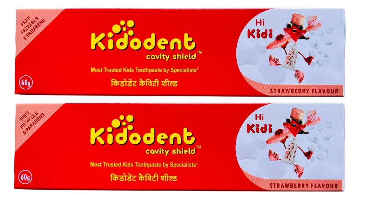 KIDODENT Cavity Shield Strawberry Falvour toothpaste for Kids - 60 Gram - For Storng Teeth & Fresh Breath - Most Trusted Kids toothpaste by Specialists - Free from SLS & PARABEN - Pack Of 2 - Ideal for kids above 3 years-picture-14