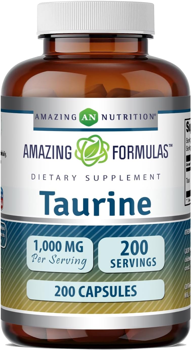 Amazing Formulas Taurine 1000 Mg | Capsules Supplement | Non-GMO | Gluten-Free | Made in USA (200 Capsules)