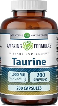 Amazing Formulas Taurine 1000 Mg | Capsules Supplement | Non-GMO | Gluten-Free | Made in USA (200 Capsules)