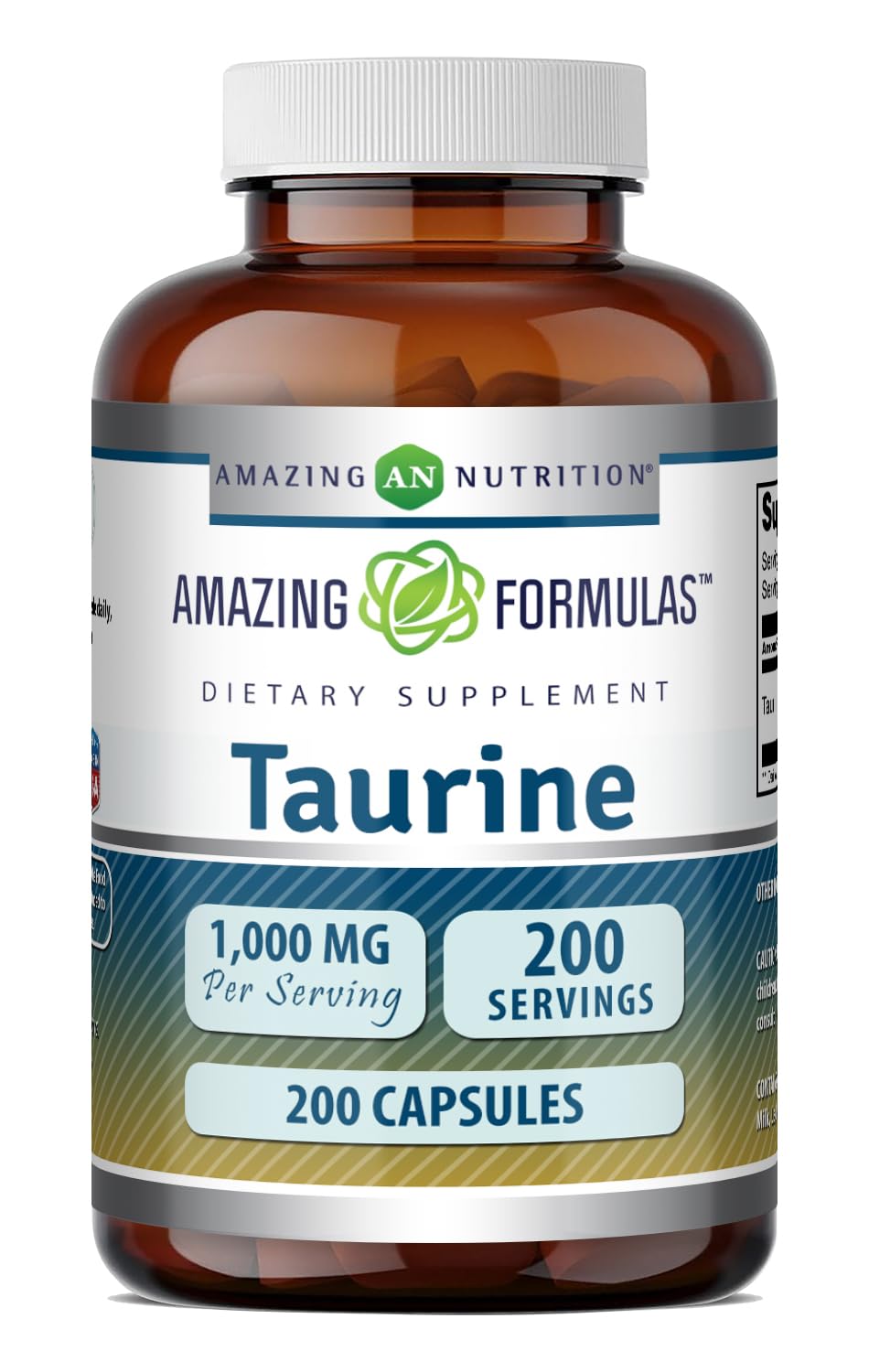 Amazing Formulas Taurine Amino Acid Supplement | 1000 Mg per Serving | 100 Capsules | Gluten-Free | Made in USA — Amazon image 9