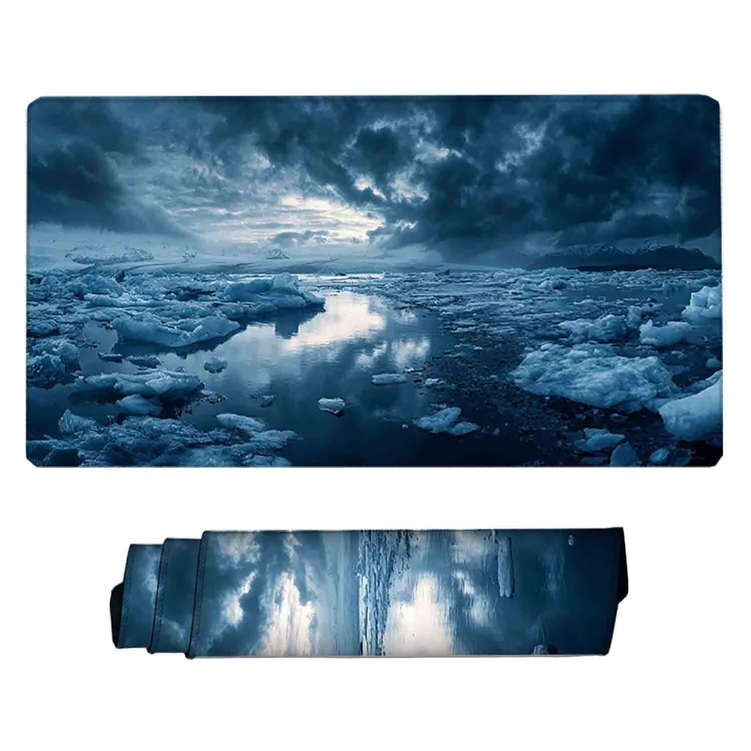 Niebieska Arktyczna podkładka pod mysz XXL Podkładka pod mysz 1200 x 600 mm Podkładka pod mysz z przeszytymi krawędziami i antypoślizgową gumową podstawą Podkładka pod mysz XXL do komputera, laptopa