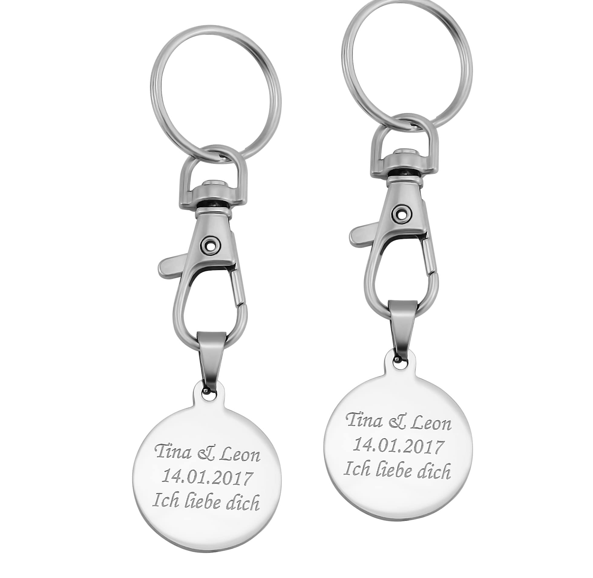 Schlüsselanhänger personalisiert rund | Schlüsselanhänger mit Gravur Edelstahl Silber | Personalisierte Geschenke für Mama Papa | Schlüssel Anhänger Text Name Datum