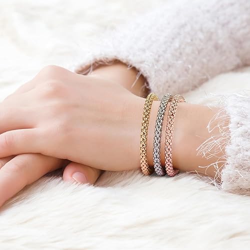 Miniatura 7 de Stretch Bracelets for Women GoldSilverRose Gold Elastic Bracelet Set for Women 3 PCS Stackable Bracelets Multilayer Charm Bracelet Valentines Day