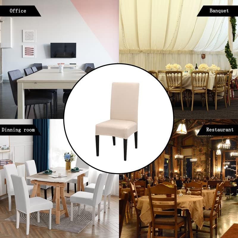 Dining Room Chair Covers Set of 4, Kitchen Stretch Fabric Seat Protector, for Hotel Decorative Chair Slipcovers, Cream