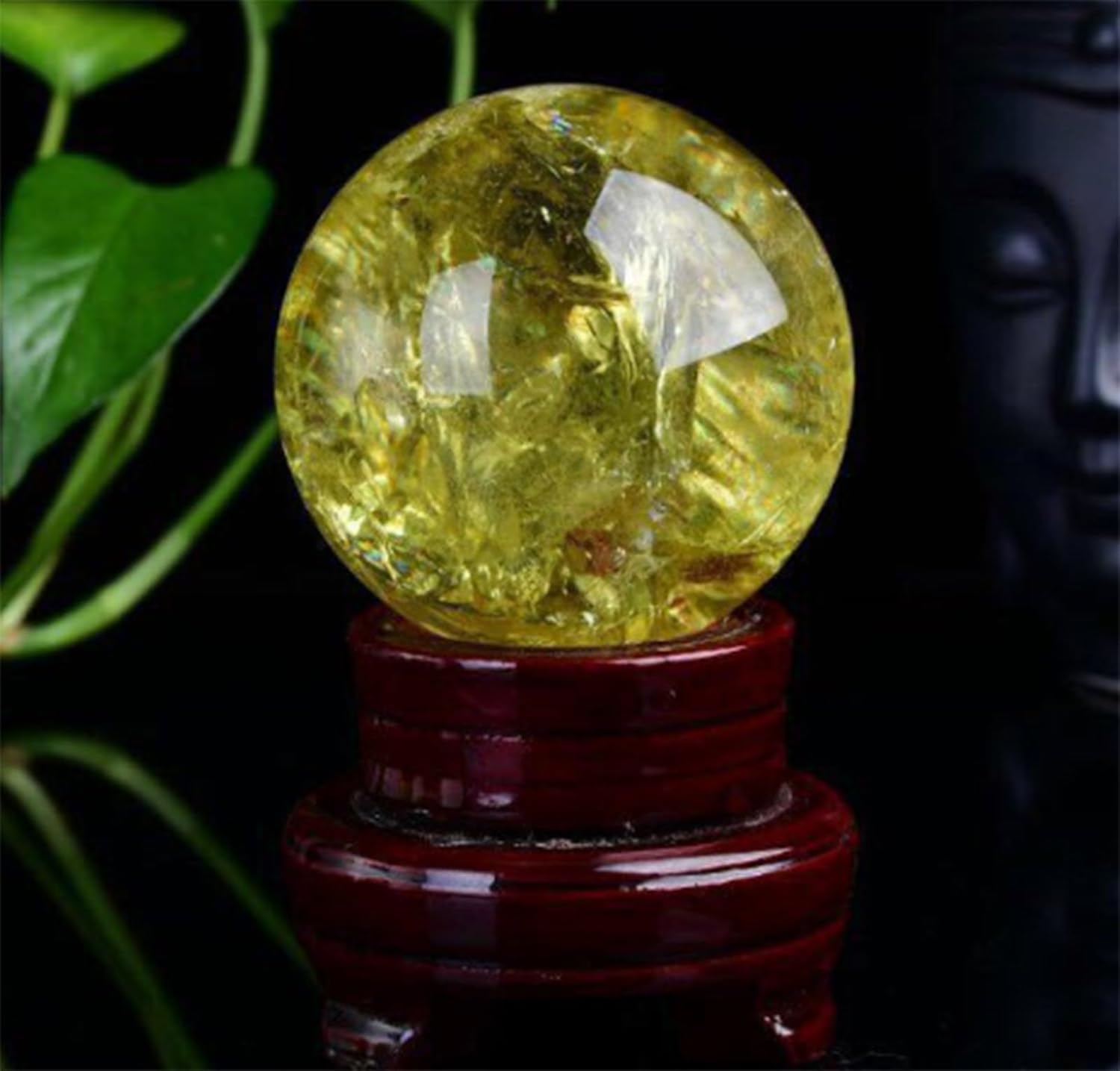 Citrine Quartz Sphere with Stand, Yellow Crystal Ball Sculpture Figurine,Fengshui Rock Sphere for Witchcraft, Divination, Home Desk Decor,80mm/3.14in