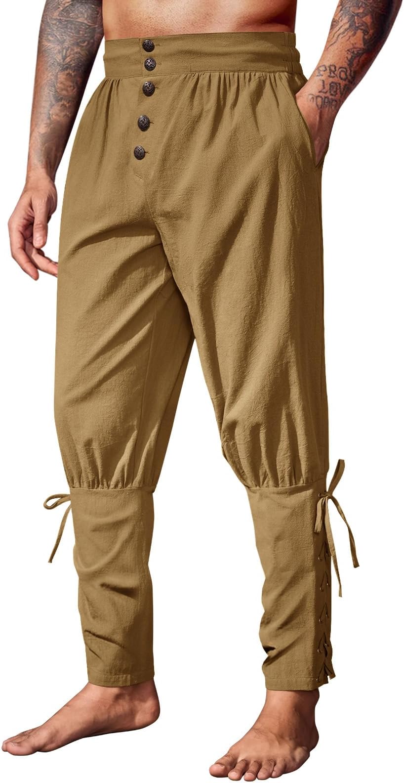 Mens Medieval Pirate Pants Renaissance Viking Costume Trousers