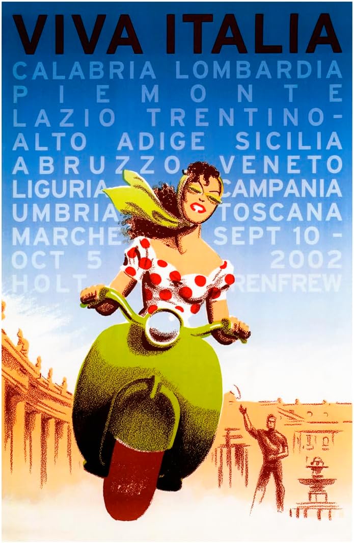 Viva Italia Poster, Vintage Italian Travel Poster, Italy, Vespa, Bella Donna, Art Print