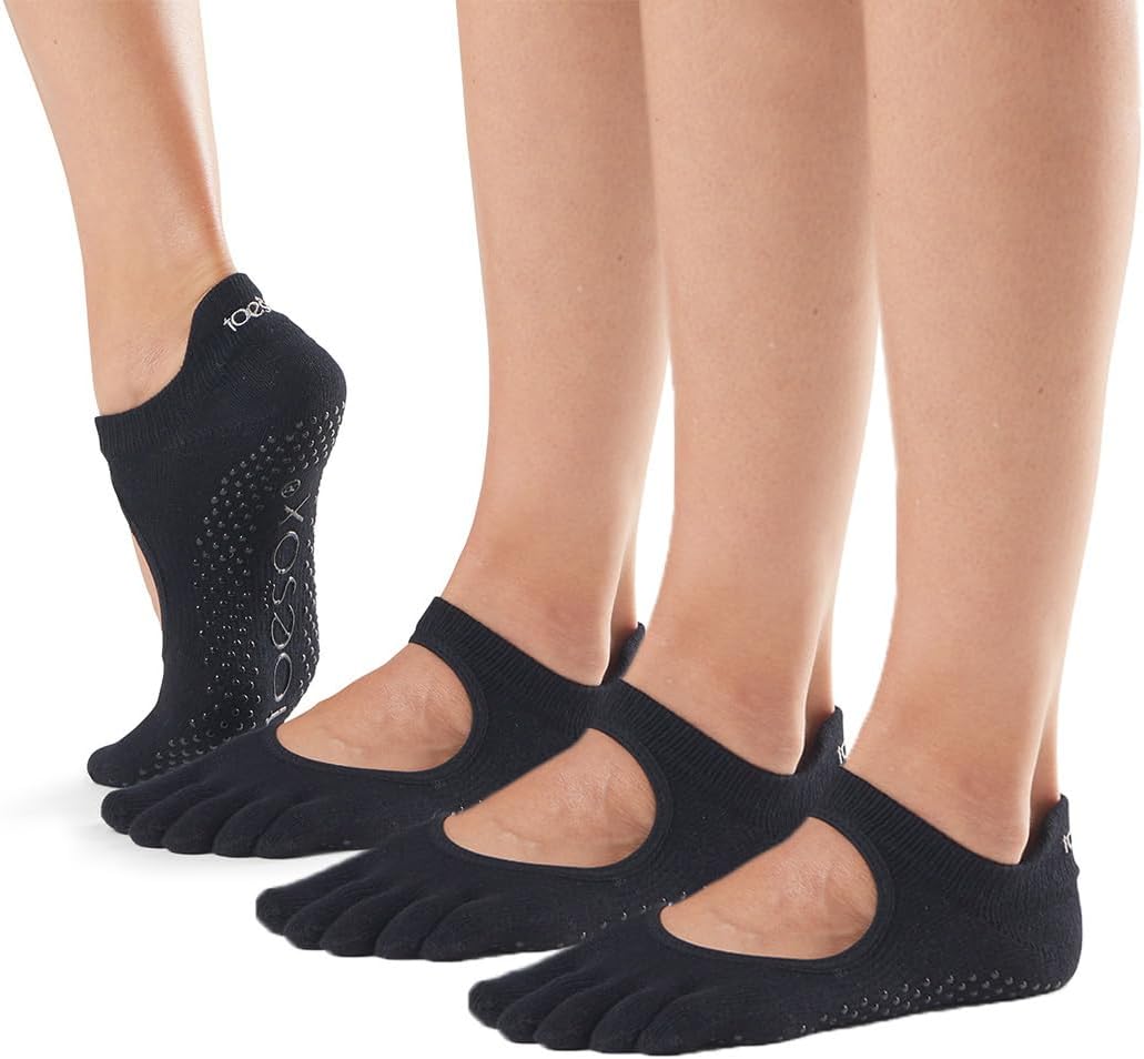 Toesox Women's Bellarina Full Toe Grip Socks - Multi Pack Non-Slip Pilates Yoga Barre Socks