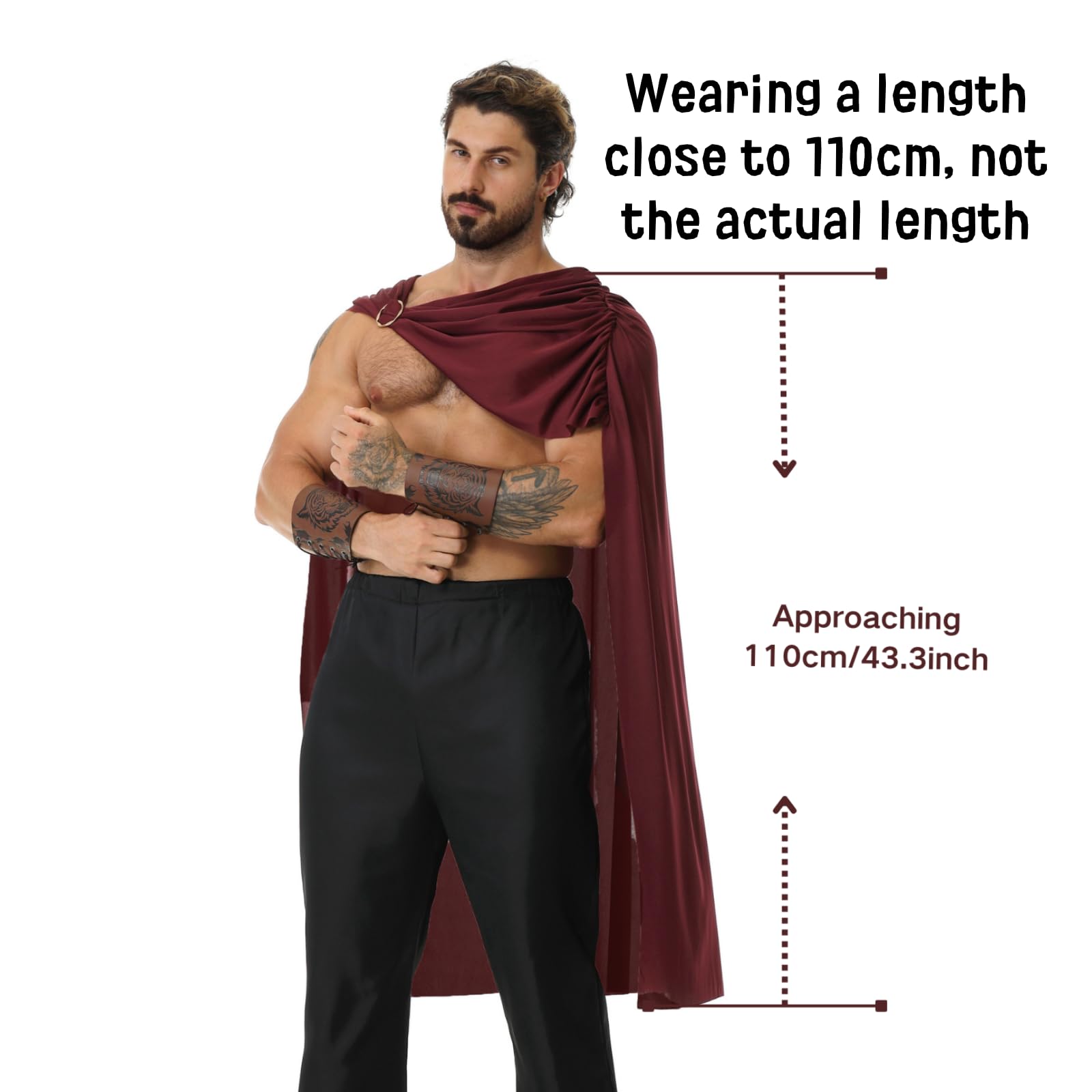 maxToonrain Men's Spartan Warrior Costume with 2 Pcs Wristbands Greek Roman Gladiator Soldier Cloak Historic Fancy Dress for Halloween Christmas Larp World Book Day (Dark Red - Image 3