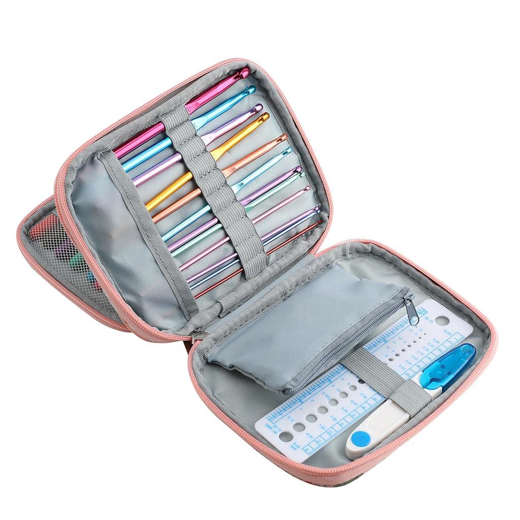CALANDIS Knitting Crochet Hook Needles Case Empty Zipper Bag Organizer Pink-image-26