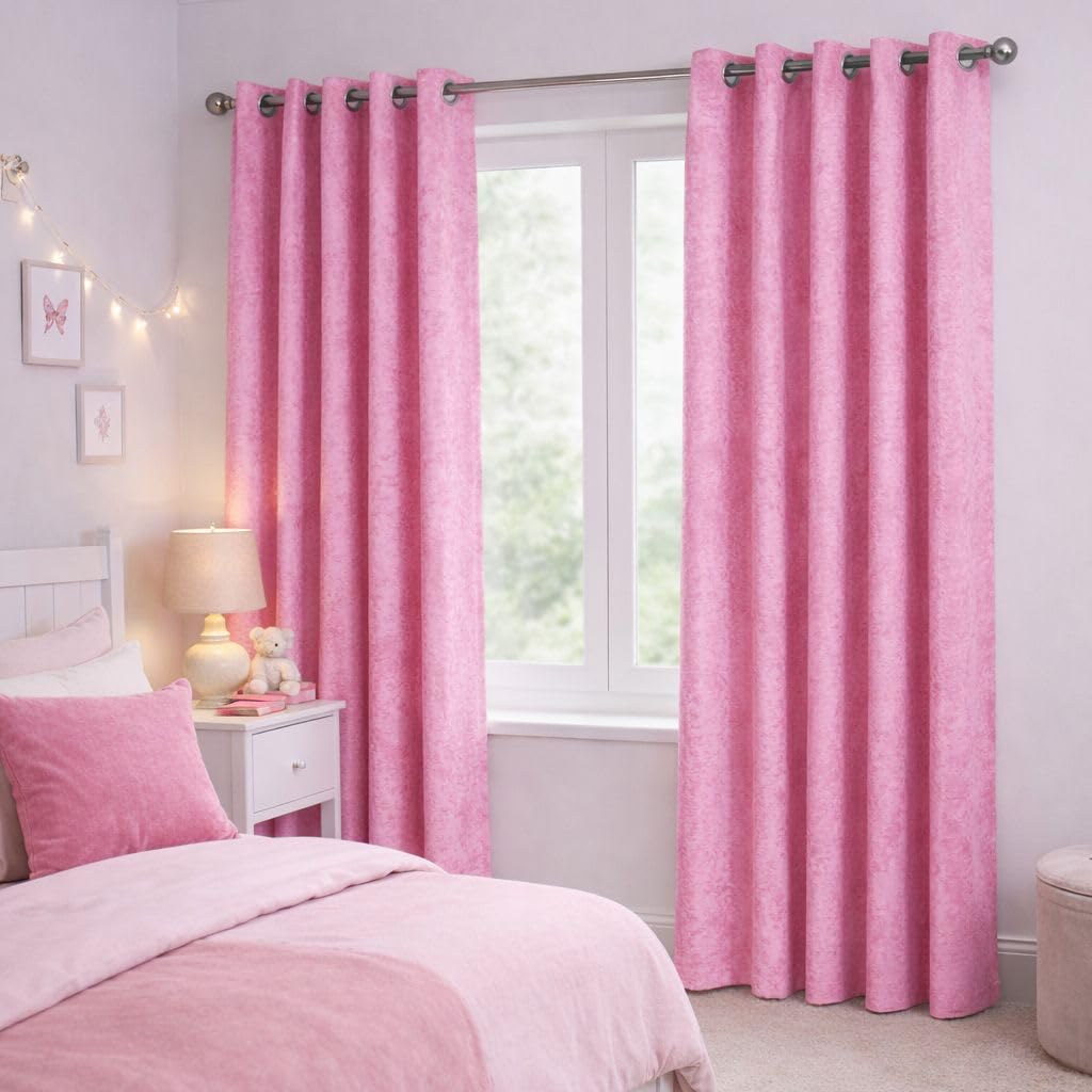 John Aird Pink Crushed Velvet Fully Lined Eyelet Curtains (, 66" Wide X 90" Drop)