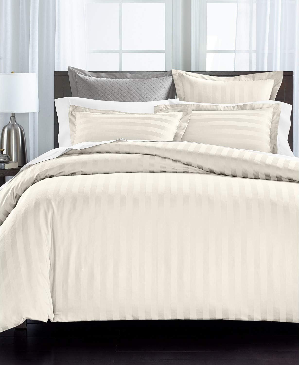 Parure De Couette Old Colony Mills Damask Stripe Full/Queen - Coton Blanc Cassé