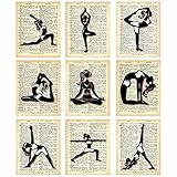 Yoga Poses Upcycled Dictionary Wall Art - Yoga Positions Poster Pictures - Meditation Motivational Wall Art for Men Women Gym Office - Gift for Yoga Lover Teacher Instructor - Unframed 8 x 10 Prints