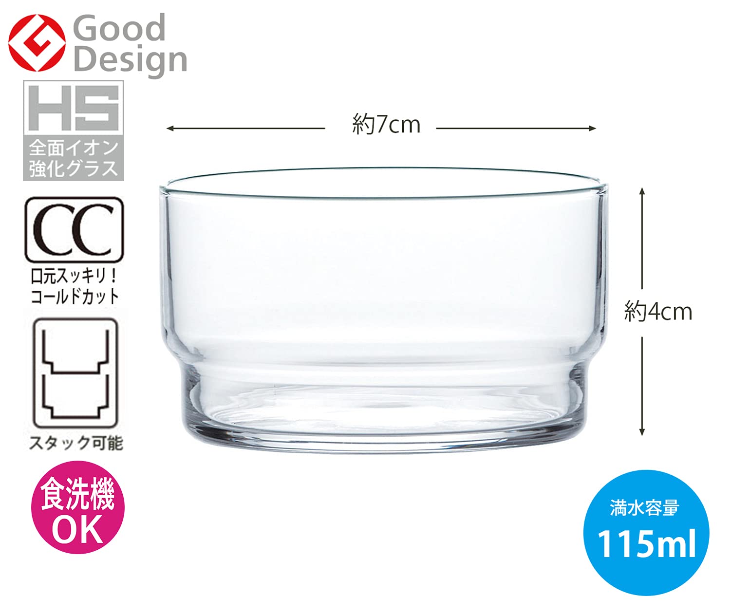 Toyo Sasaki Glas B-21130CS Amuse Cup Fino Spülmaschinenfest Made in Japan 115ml bruchfest 6er Set