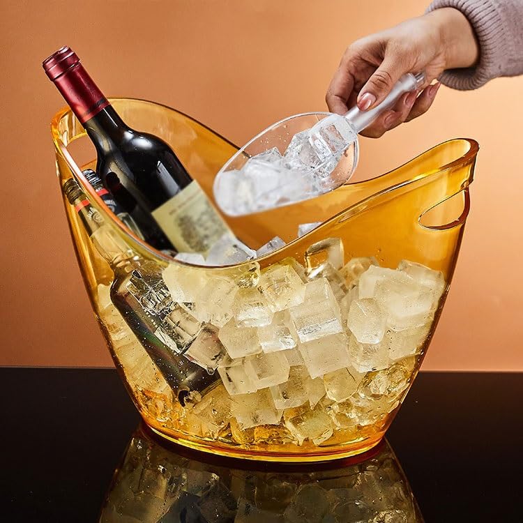 Cubo de Hielo ﻿Cubo de Hielo de acrílicoCubo de champán de Gran capacidadCubo de pellets de Hielo for barraCubo de Hielo Lleno Recipiente para Bebidas(Yellow)