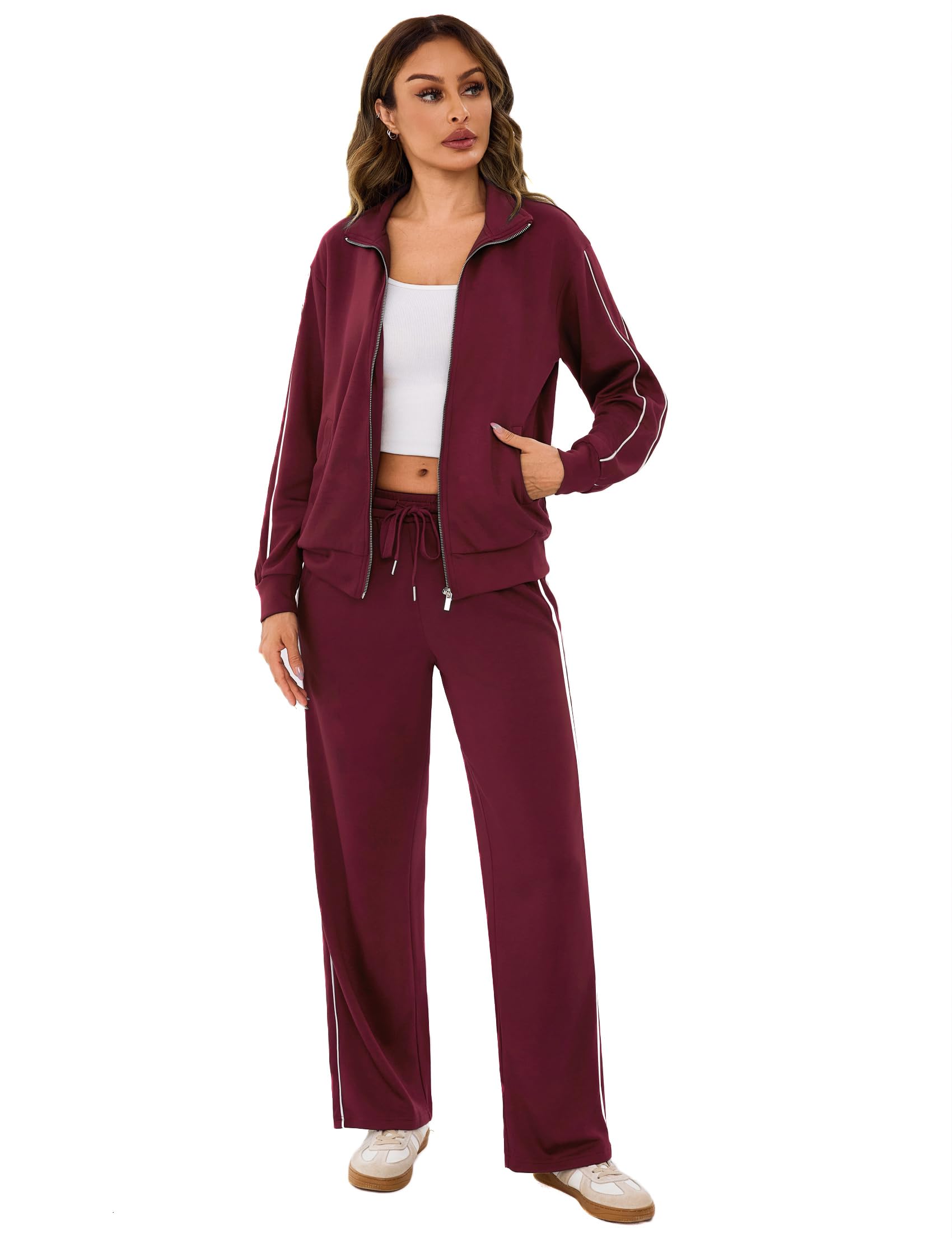 Terecey Conjunto Chándal Mujer 2 Piezas – Chandal Completo Mujer Sudadera con Manga Larga y Cremallera Pantalón Recto con Cordón Ropa Deporte para Diario y Ejercicio