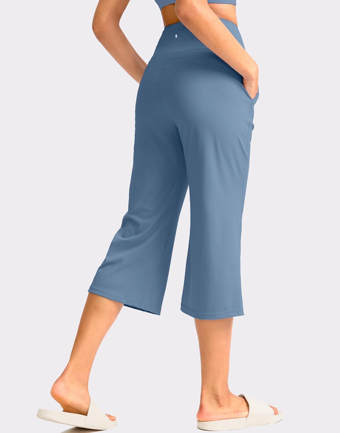 Soothfeel Capri Pants for Women Wide Leg Yoga Pants with Pockets High Waist Casual Dress Crop Pants