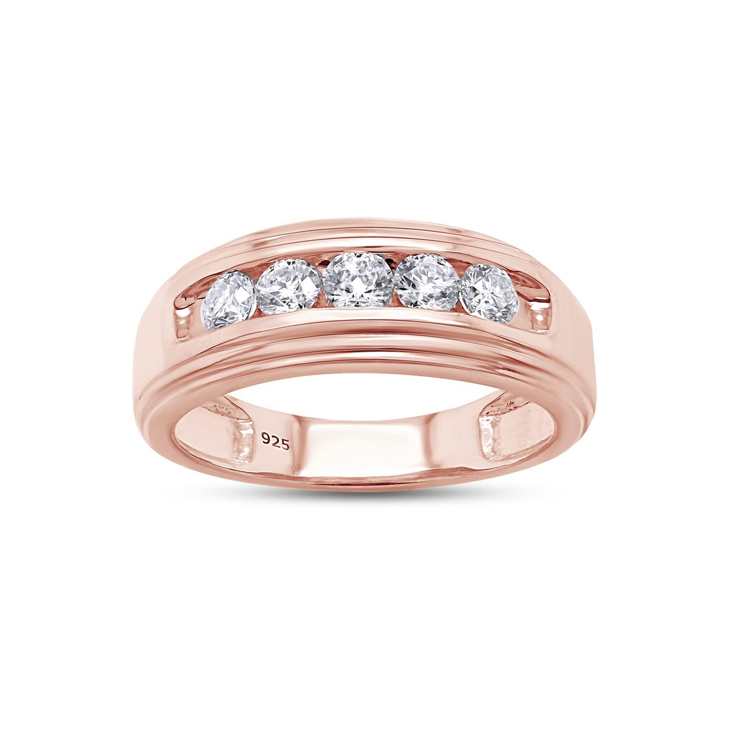 SAVEARTH Men's 5 Stone Anniversary Band