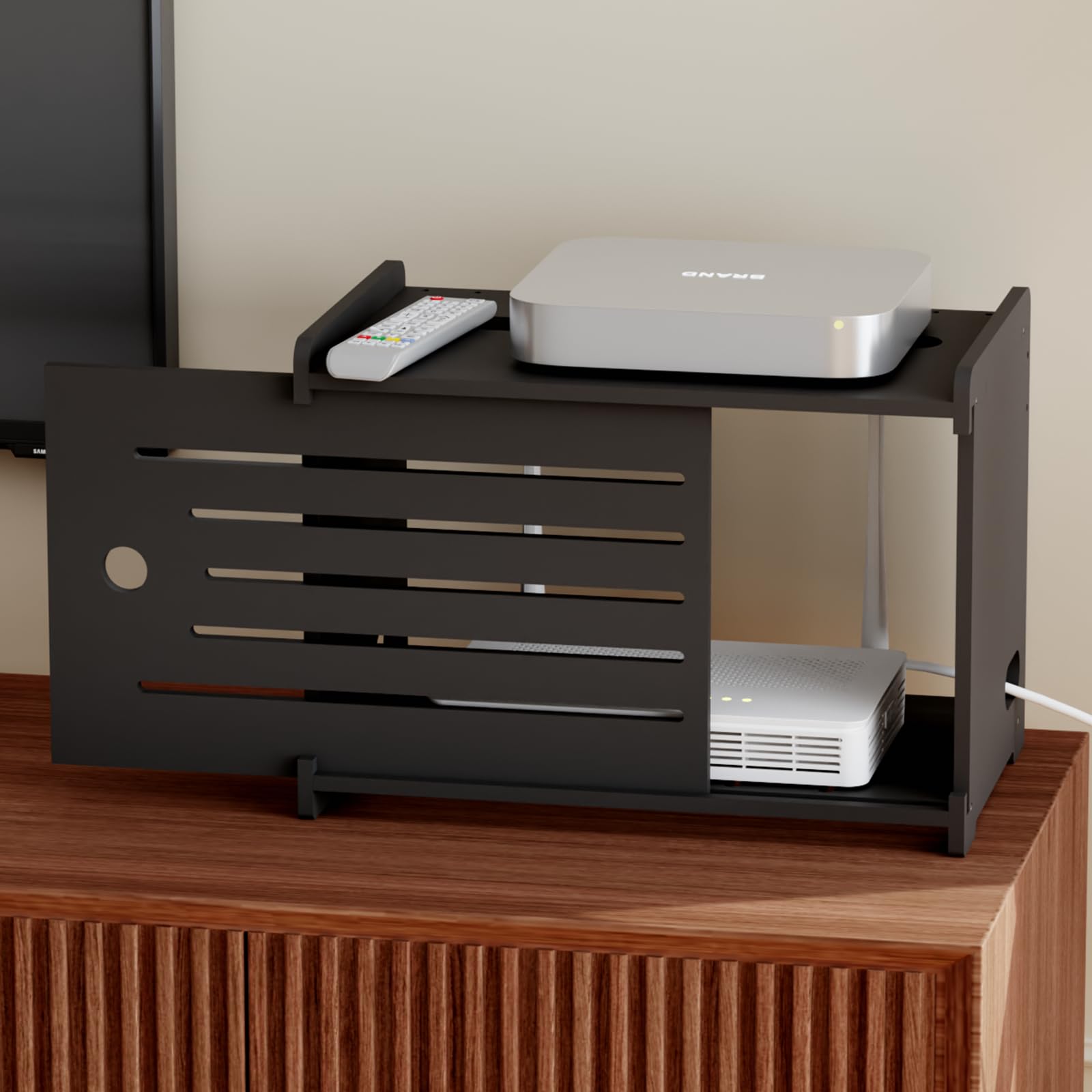 boîte de Rangement pour routeur, Cache-routeur,Rangement Box Internet, Etagere pour decodeur, étagère Wi-FI, Armoire Wi-FI, Cache-routeur,Support Etagere Murale, Installation Facile noir