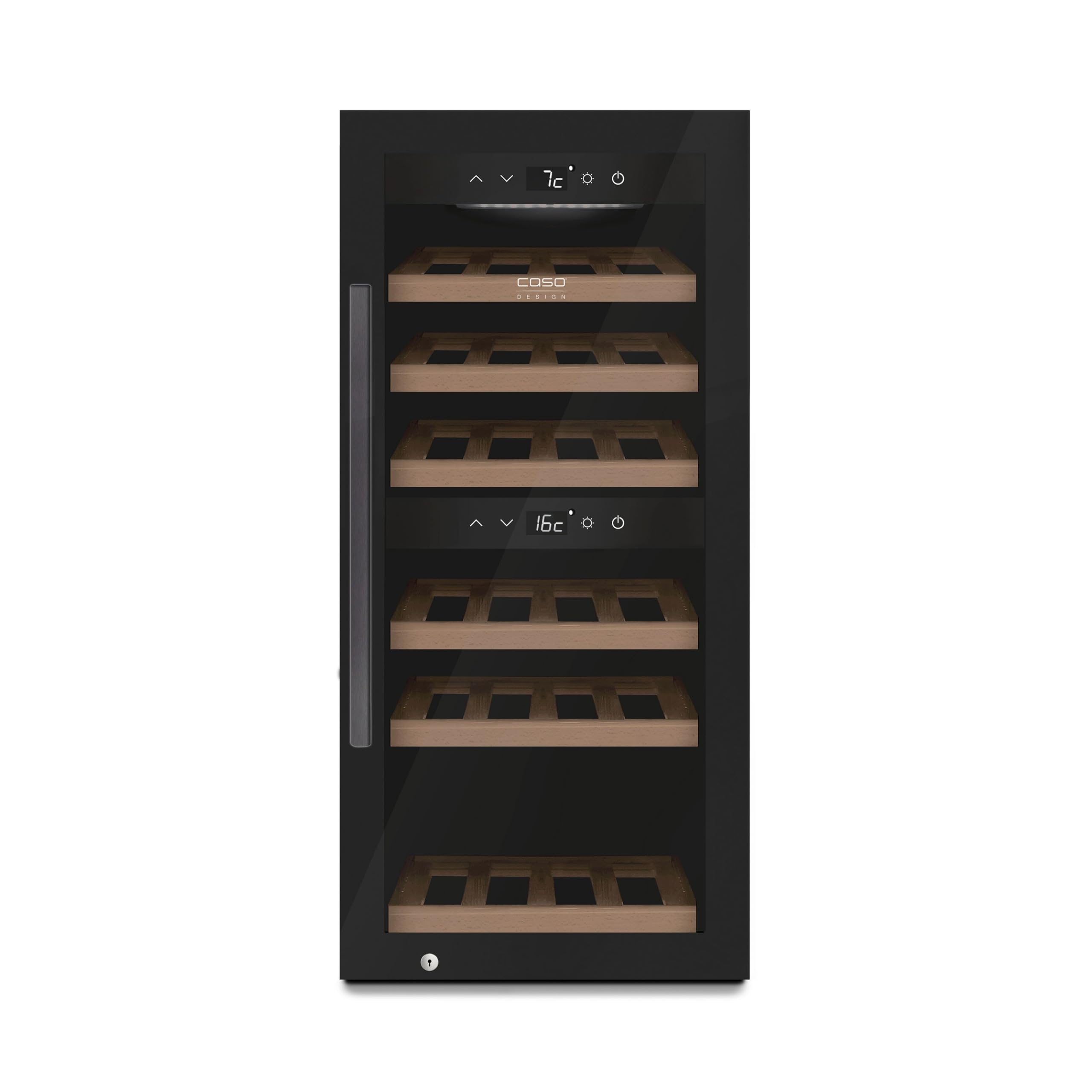 Caso WineExclusive 24 Smart - Design Weinkühlschrank, bis zu 24 Flaschen, Zwei getrennte Temparaturzonen einstellbar von 5°-20°C, LED beleuchtet, mit Wi-Fi Modul und App