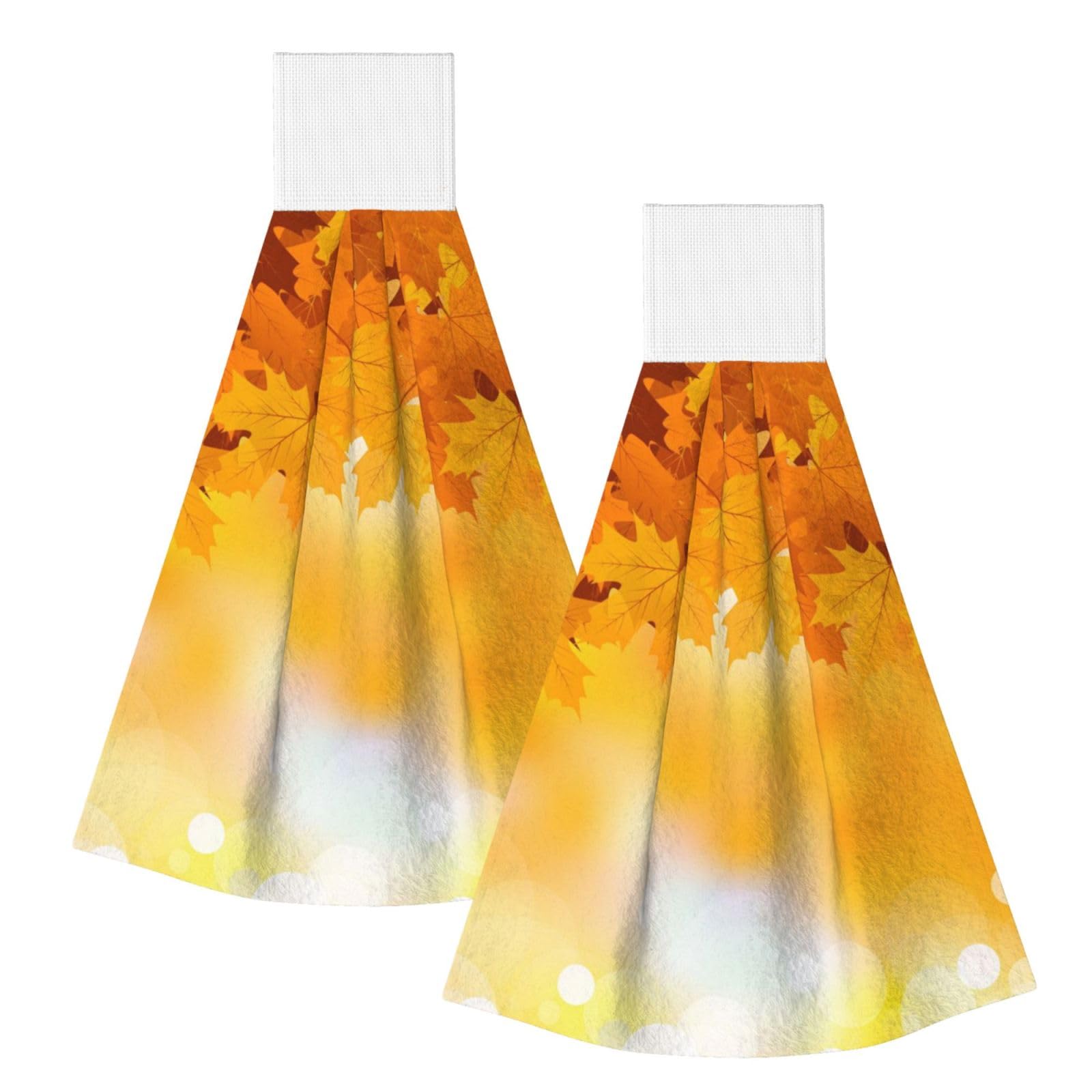 DOPKLNA Autumn Leaves, 2 Pcs Hanging Coral Fiber Hand Towels for Bathroom, Absorbent Kitchen Towels