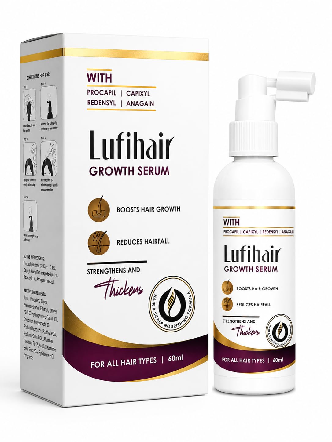 Lufihair Growth Serum for All Hair Types, 60ml | Boosts Hair Growth, Reduces Hairfall, Strengthens & Thickens, Procapil & Redensyl, Capixyl & Anagain-image-33