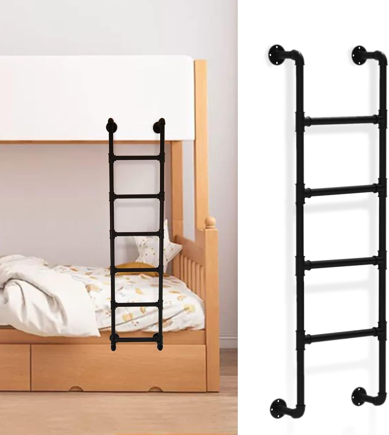 RV Bunk Bed Ladder, Easy Install Wall Mounted Basement Window Well Egress Ladder, Loads 330LBS Black Metal Wrought Iron Emergency Fire Climbing Ladder - Size Customized(250cm/98in)