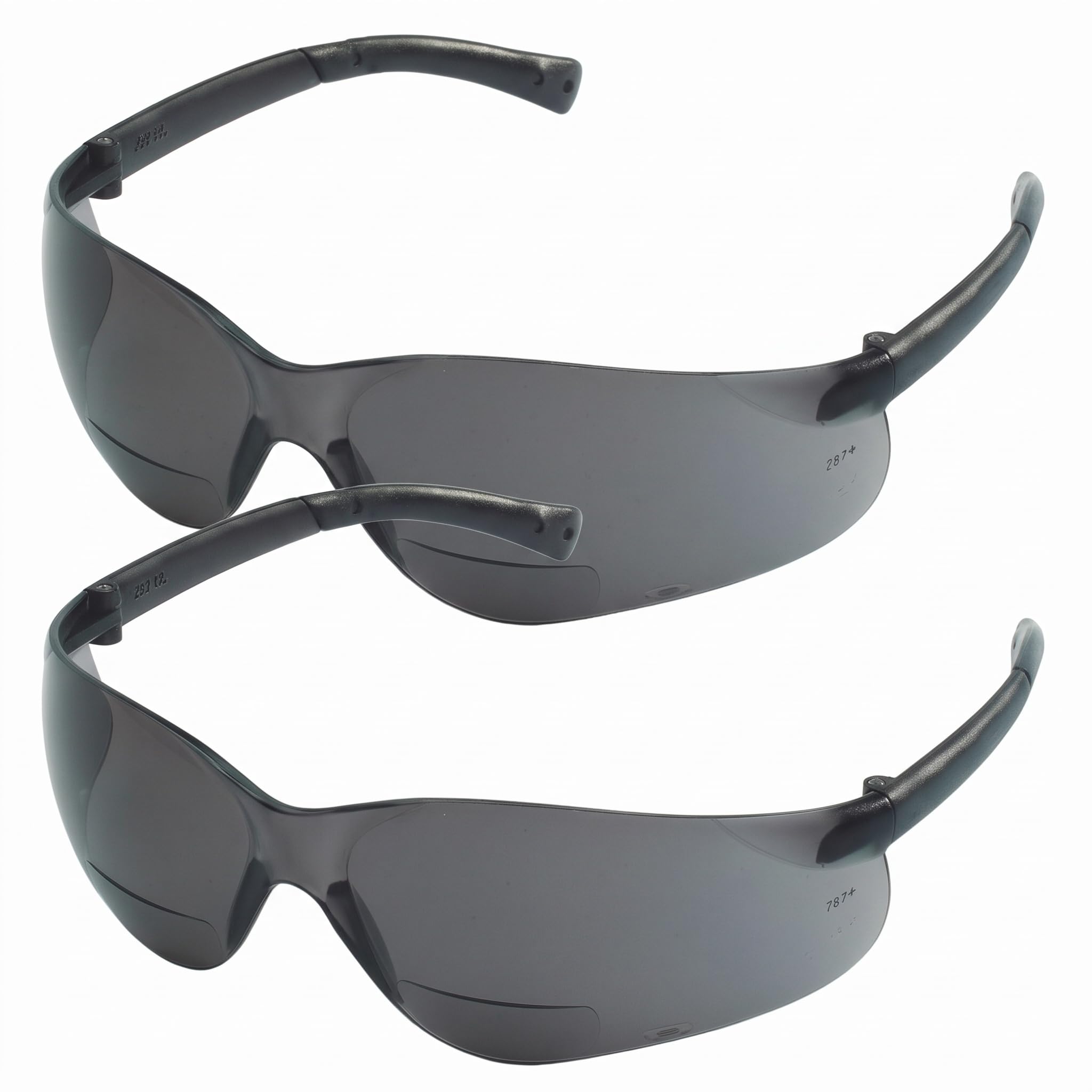 MCR Safety Crews BKH20G BearKat Magnifier Polycarbonate 2.0 Diopter Gray Lens Safety Glasses with Non-Slip Hybrid Black Temple Sleeve (Pack of 2)
