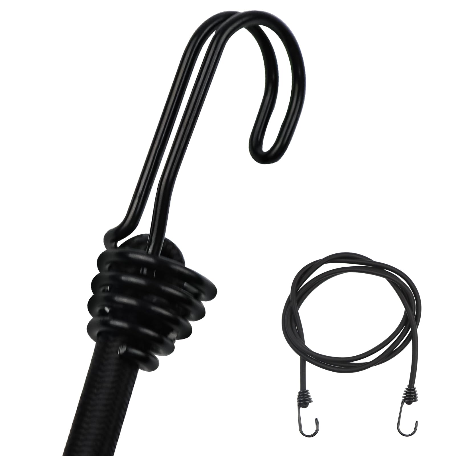 DRERIO Bungee Cord with Double-row Hook 2m Heavy Duty Bungee Straps, Luggage Tie Downs Black Elastic Rope with Metal Hooks