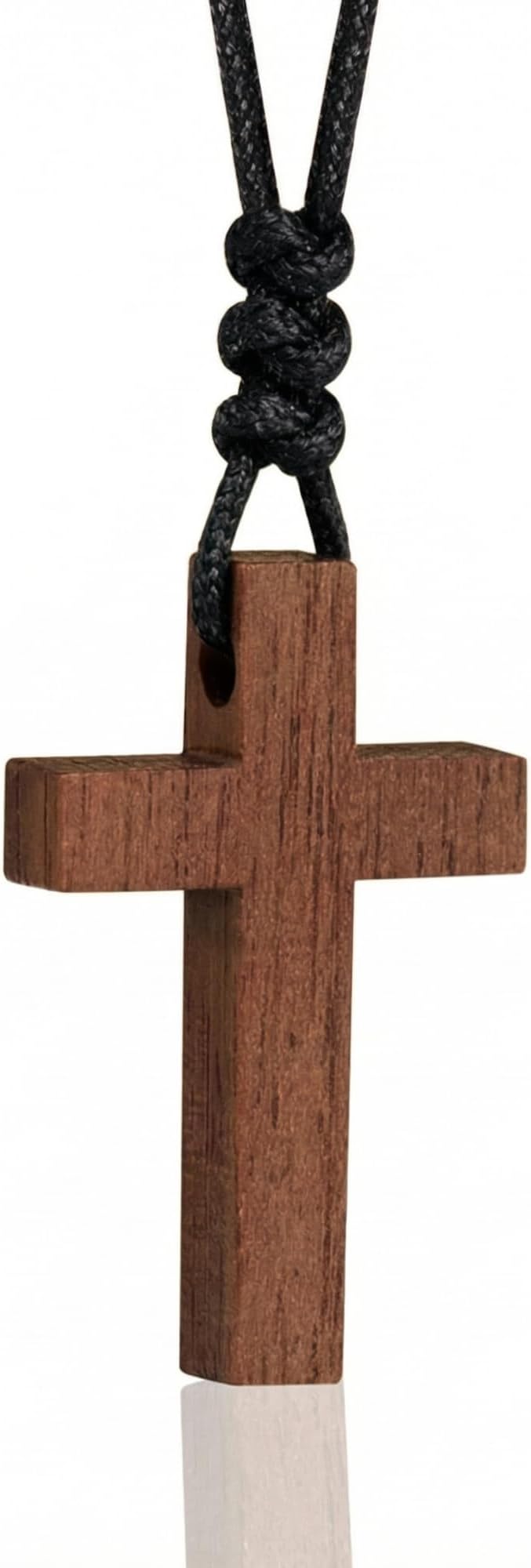 Natural Walnut Wood Cross Necklace for Men & Women - Small Wood Cross Pendant Necklace for Car Mirror - Wooden Religious Pendant Jewelry