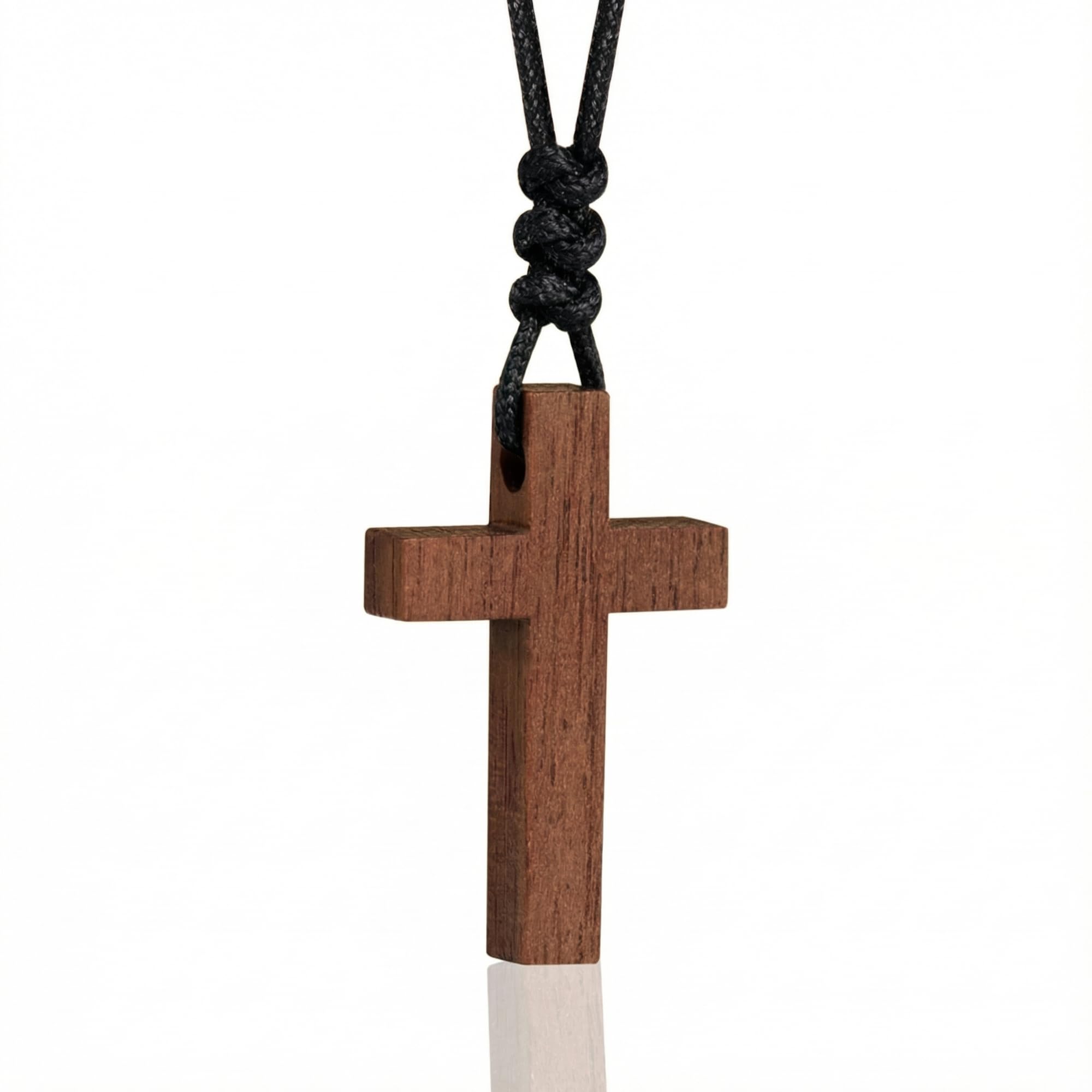 Natural Walnut Wood Cross Necklace for Men & Women - Small Wood Cross Pendant Necklace for Car Mirror - Wooden Religious Pendant Jewelry