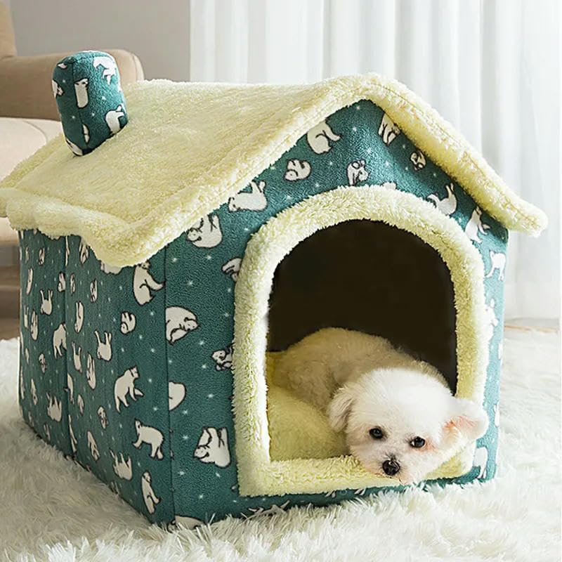 Pet Bed Pet Bed Foldable Cat Bed Pet Dog House Winter Cat Villa Kennel Removable Warm Nest Tents Pet Supplies-Brown Bear-S(30x36x31cm)