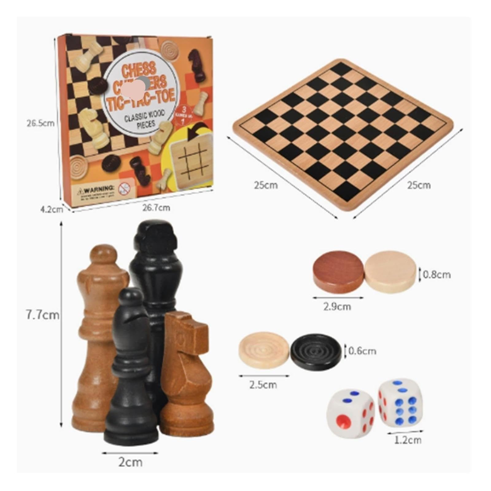 Jeu de société 3 en 1, Jeu de Dames d'échecs Tic Tac Toe échecs