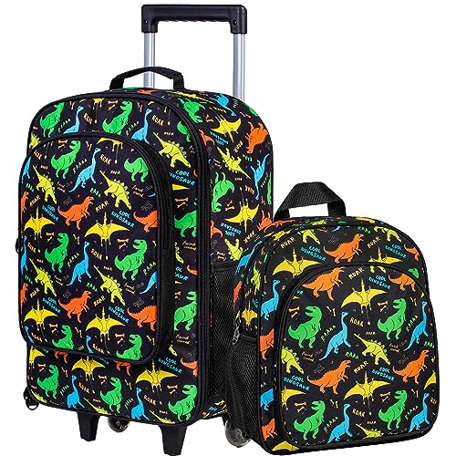 2Pcs Dinosaur Suitcase for Boys, 18" Kids Carry on Luggage
