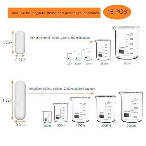Miniatura 2 de Juego de 16 barras de agitación magnéticas de PTFE Barra mezcladora de agitador de laboratorio Barra magnética de barra de barra magnética de