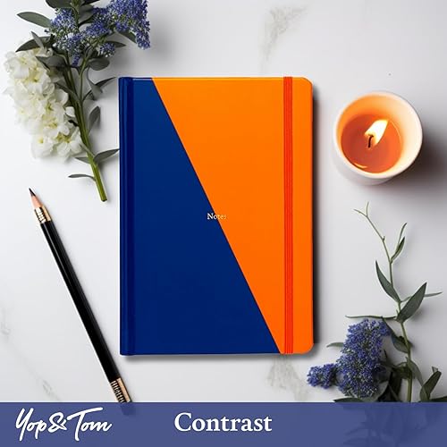 Miniatura 2 de Yop & Tom Diario con forro de contraste, cuaderno A5 con papel grueso de 3.53 ozm y encuadernación plana, azul marino y naranja