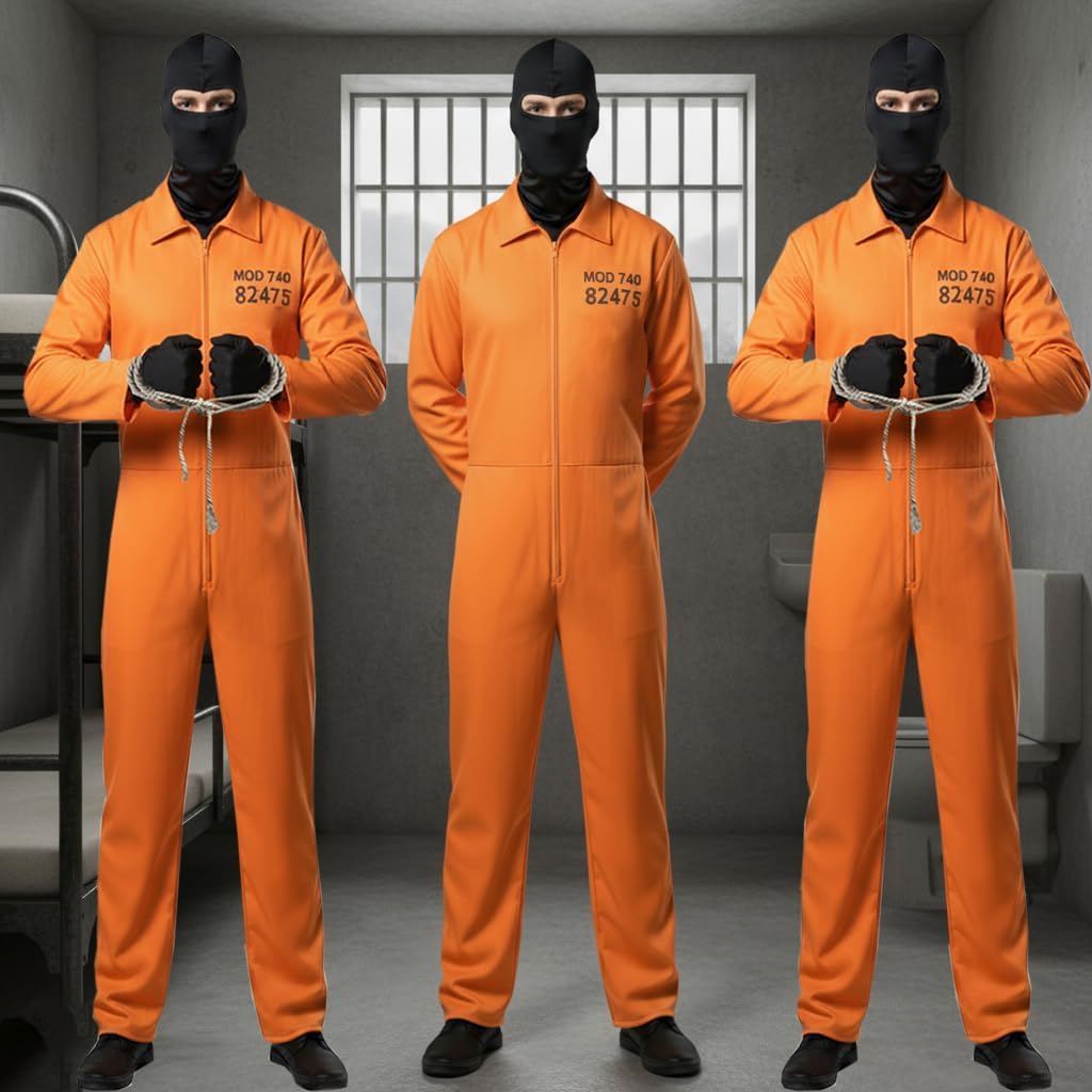 5pcs Orange Prisoner Jumpsuit with Balaclava Gloves for Adult Teens Halloween Prison Inmate Uniform Jail Criminal Outfit - Image 9